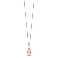 Cheryl M Sterling Silver Rhodium-plated Brilliant-cut Simulated Morganite and White Brilliant-cut CZ Teardrop 18 Inch Necklace QCM1527-18