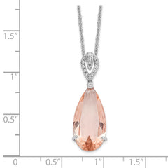 Cheryl M Sterling Silver Rhodium-plated Brilliant-cut Simulated Morganite and White Brilliant-cut CZ Teardrop 18 Inch Necklace QCM1527-18