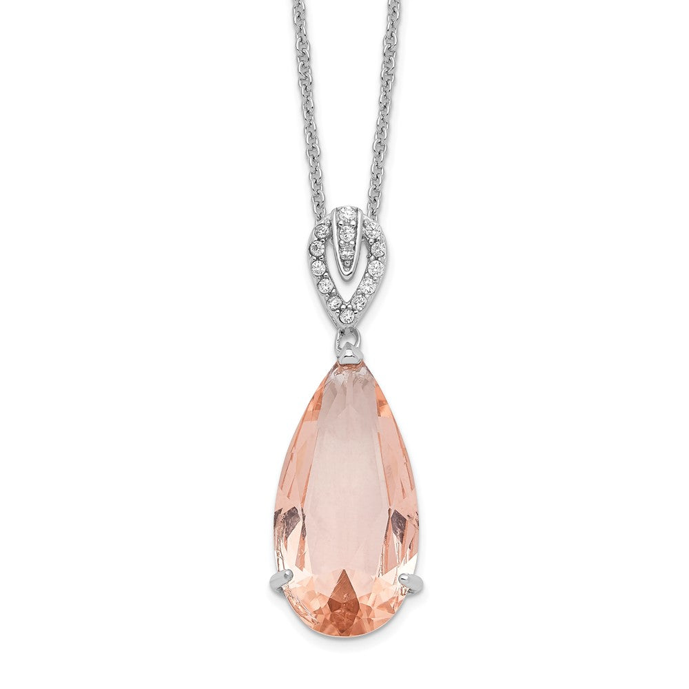 Cheryl M Sterling Silver Rhodium-plated Brilliant-cut Simulated Morganite and White Brilliant-cut CZ Teardrop 18 Inch Necklace QCM1527-18
