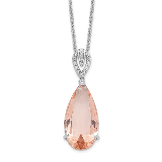 Cheryl M Sterling Silver Rhodium-plated Brilliant-cut Simulated Morganite and White Brilliant-cut CZ Teardrop 18 Inch Necklace QCM1527-18