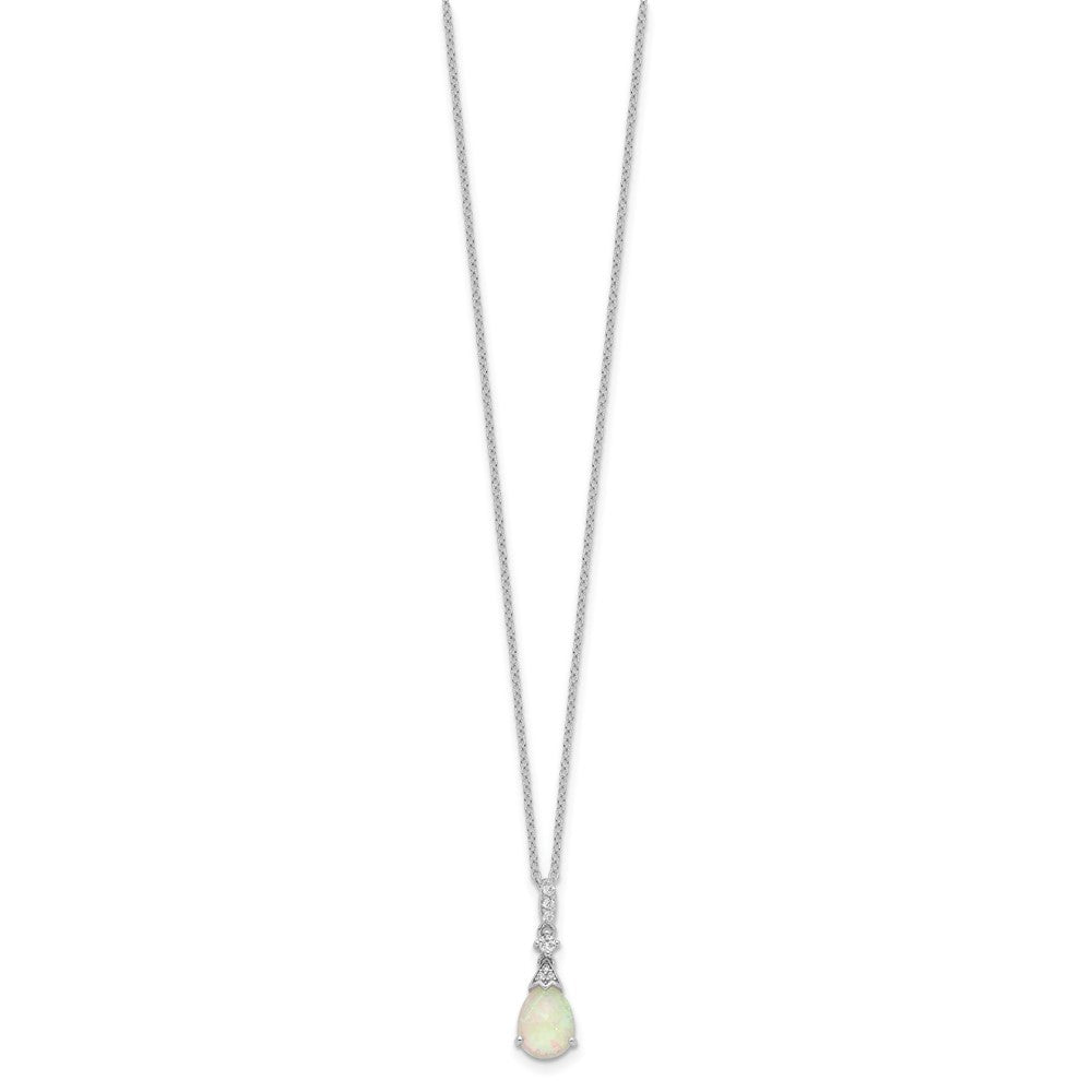Cheryl M Sterling Silver Rhodium-plated Cabochon Lab Created Opal and Brilliant-cut CZ Teardrop 18 Inch Necklace QCM1528-18