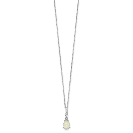 Cheryl M Sterling Silver Rhodium-plated Cabochon Lab Created Opal and Brilliant-cut CZ Teardrop 18 Inch Necklace QCM1528-18
