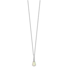 Cheryl M Sterling Silver Rhodium-plated Cabochon Lab Created Opal and Brilliant-cut CZ Teardrop 18 Inch Necklace QCM1528-18