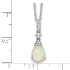 Cheryl M Sterling Silver Rhodium-plated Cabochon Lab Created Opal and Brilliant-cut CZ Teardrop 18 Inch Necklace QCM1528-18