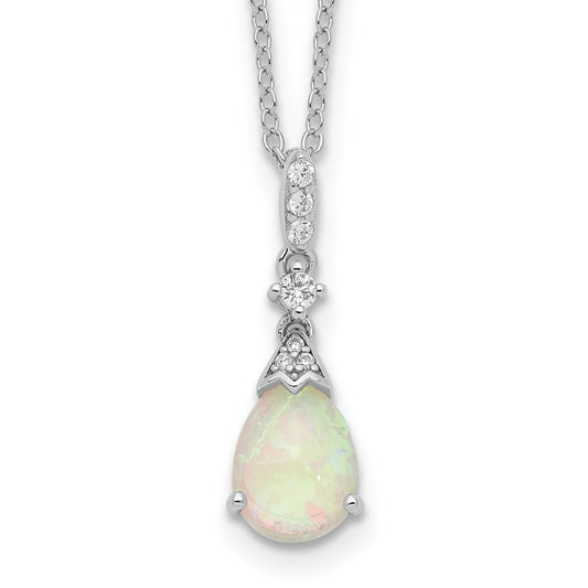 Cheryl M Sterling Silver Rhodium-plated Cabochon Lab Created Opal and Brilliant-cut CZ Teardrop 18 Inch Necklace QCM1528-18