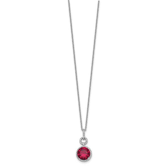 Cheryl M Sterling Silver Rhodium-plated Brilliant-cut Lab Created Ruby and Brilliant-cut White CZ Round Halo 18 Inch Necklace QCM1529-18