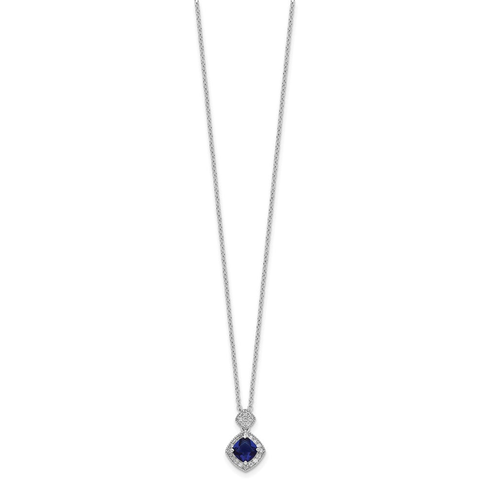 Cheryl M Sterling Silver Rhodium-plated Cushion-cut Blue Glass and Brilliant-cut White CZ 18 Inch Necklace QCM1530-18