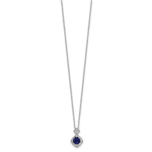 Cheryl M Sterling Silver Rhodium-plated Cushion-cut Blue Glass and Brilliant-cut White CZ 18 Inch Necklace QCM1530-18