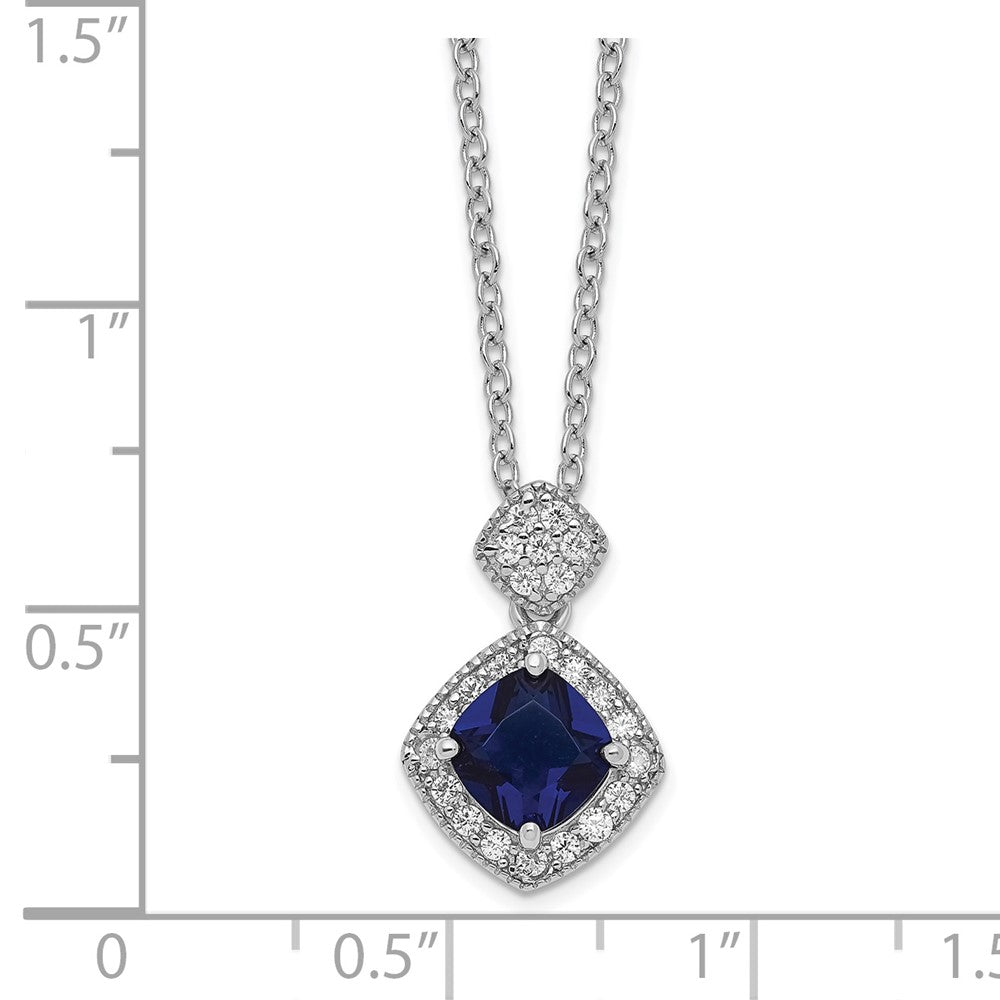 Cheryl M Sterling Silver Rhodium-plated Cushion-cut Blue Glass and Brilliant-cut White CZ 18 Inch Necklace QCM1530-18