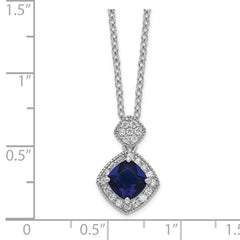 Cheryl M Sterling Silver Rhodium-plated Cushion-cut Blue Glass and Brilliant-cut White CZ 18 Inch Necklace QCM1530-18