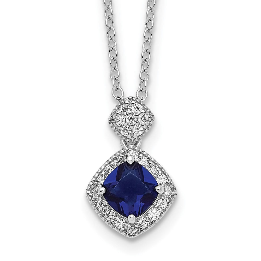 Cheryl M Sterling Silver Rhodium-plated Cushion-cut Blue Glass and Brilliant-cut White CZ 18 Inch Necklace QCM1530-18