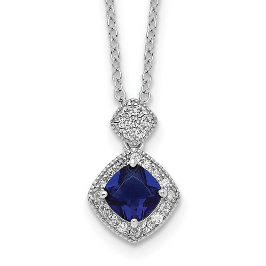 Cheryl M Sterling Silver Rhodium-plated Cushion-cut Blue Glass and Brilliant-cut White CZ 18 Inch Necklace QCM1530-18