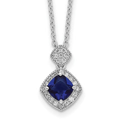 Cheryl M Sterling Silver Rhodium-plated Cushion-cut Blue Glass and Brilliant-cut White CZ 18 Inch Necklace QCM1530-18