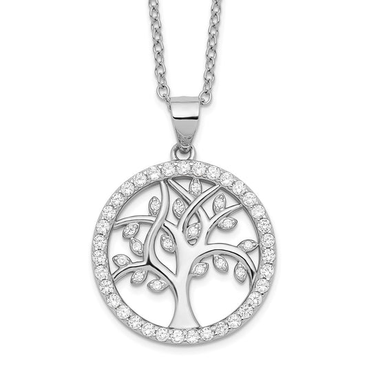 Cheryl M Sterling Silver Rhodium-plated Brilliant-cut CZ Tree Of Life 18 Inch Necklace QCM1531-18