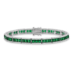 Cheryl M Sterling Silver Rhodium-plated Princess-cut Green Nano Crystal and Brilliant-cut White CZ 7.25 Inch Bracelet QCM1535-7.25