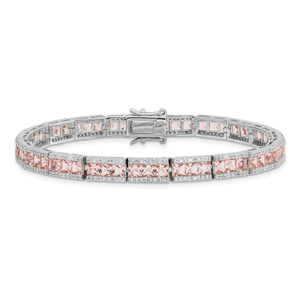Cheryl M Sterling Silver Rhodium-plated Princess-cut Pink Nano Crystal and White Brilliant-cut CZ 7.25 Inch Bracelet QCM1536-7.25