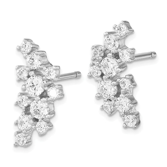 QCM1541 Cheryl M Sterling Silver Rhodium-plated Brilliant-cut CZ Cluster Post Dangle Earrings