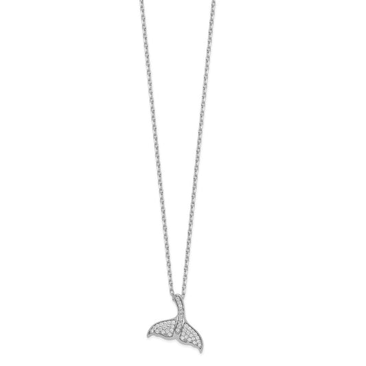Cheryl M Sterling Silver Rhodium-plated Brilliant-cut CZ Whale Tail 16 Inch Necklace with 2 Inch Extender QCM1542-16