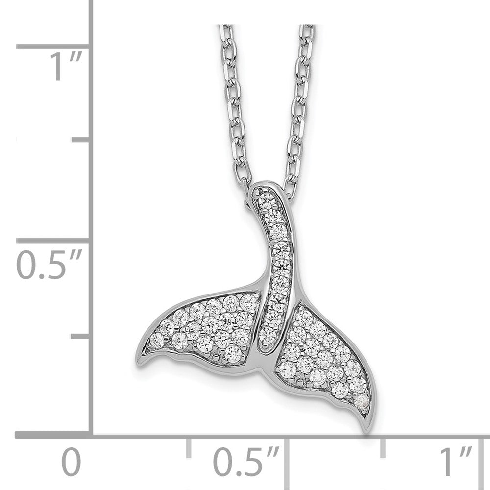 Cheryl M Sterling Silver Rhodium-plated Brilliant-cut CZ Whale Tail 16 Inch Necklace with 2 Inch Extender QCM1542-16