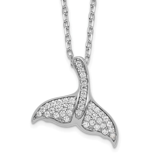 Cheryl M Sterling Silver Rhodium-plated Brilliant-cut CZ Whale Tail 16 Inch Necklace with 2 Inch Extender QCM1542-16