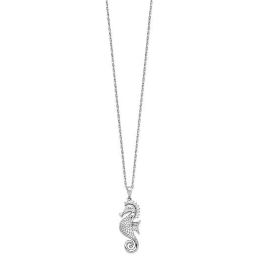 Cheryl M Sterling Silver Rhodium-plated Brilliant-cut CZ Seahorse 16 Inch Necklace with 2 Inch Extender QCM1546-16