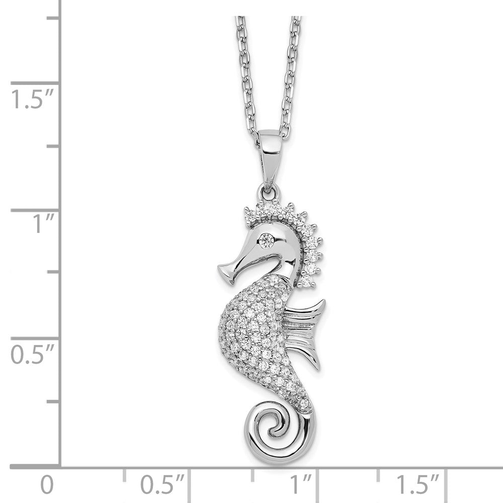 Cheryl M Sterling Silver Rhodium-plated Brilliant-cut CZ Seahorse 16 Inch Necklace with 2 Inch Extender QCM1546-16