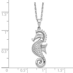 Cheryl M Sterling Silver Rhodium-plated Brilliant-cut CZ Seahorse 16 Inch Necklace with 2 Inch Extender QCM1546-16