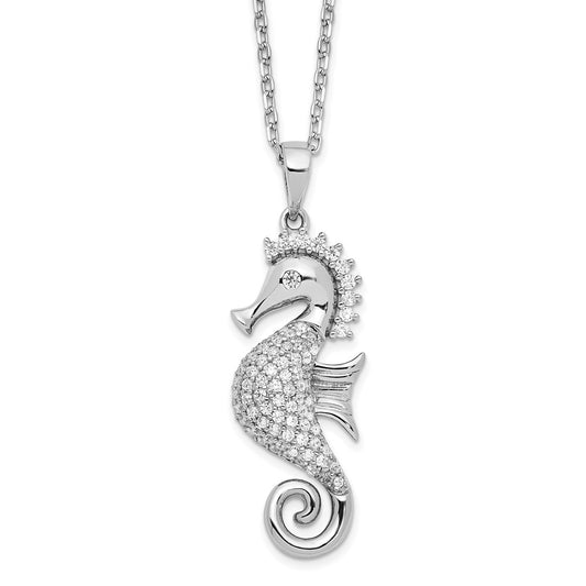 Cheryl M Sterling Silver Rhodium-plated Brilliant-cut CZ Seahorse 16 Inch Necklace with 2 Inch Extender QCM1546-16