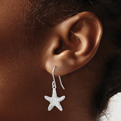 QCM1550 Cheryl M Sterling Silver Rhodium-plated Brilliant-cut Pave CZ Starfish Shepherd Hook Dangle Earrings