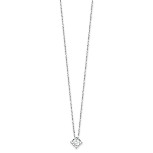 Cheryl M Sterling Silver Rhodium-plated Square Step-Cut CZ 16 Inch Necklace with 2 Inch Extender QCM1556-16