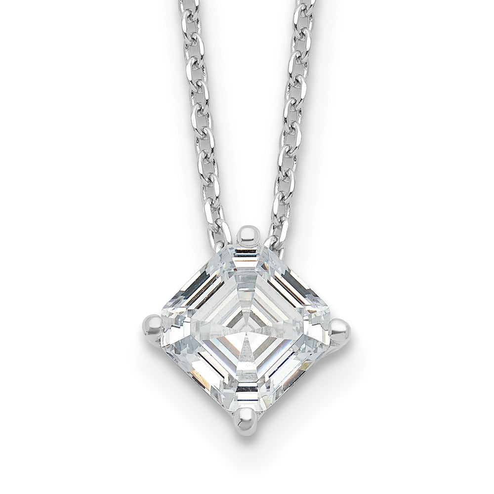 Cheryl M Sterling Silver Rhodium-plated Square Step-Cut CZ 16 Inch Necklace with 2 Inch Extender QCM1556-16