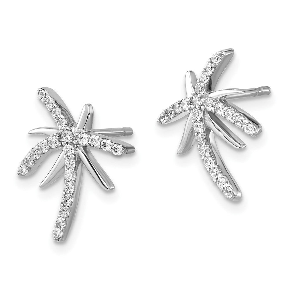 QCM1557 Cheryl M Sterling Silver Rhodium-plated Brilliant-cut CZ Palm Tree Post Earrings