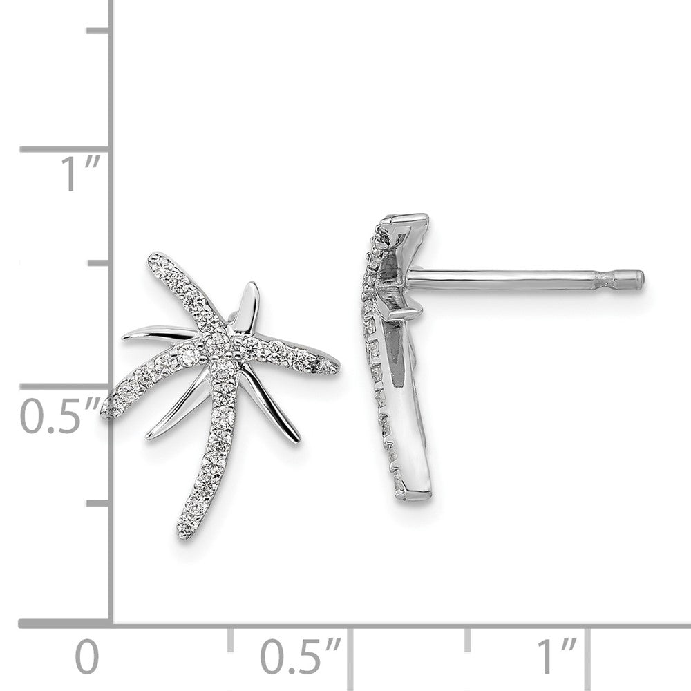 QCM1557 Cheryl M Sterling Silver Rhodium-plated Brilliant-cut CZ Palm Tree Post Earrings