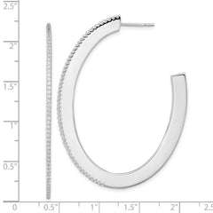 QCM1563 Cheryl M Sterling Silver Rhodium-plated Brilliant-cut CZ Oval Shaped Post J-Hoop Earrings