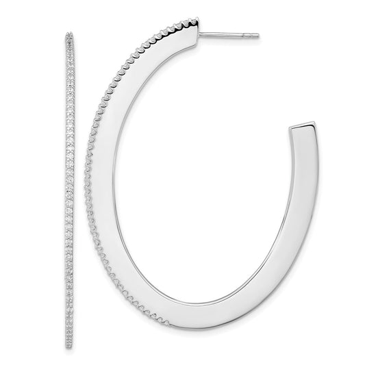 QCM1563 Cheryl M Sterling Silver Rhodium-plated Brilliant-cut CZ Oval Shaped Post J-Hoop Earrings