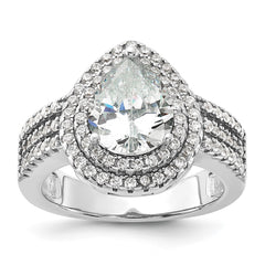 Cheryl M Sterling Silver Rhodium-plated Brilliant-cut Pear CZ Double Halo Ring