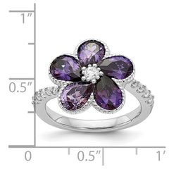 Cheryl M Sterling Silver Rhodium-plated Purple and White Brilliant-cut CZ Flower Ring