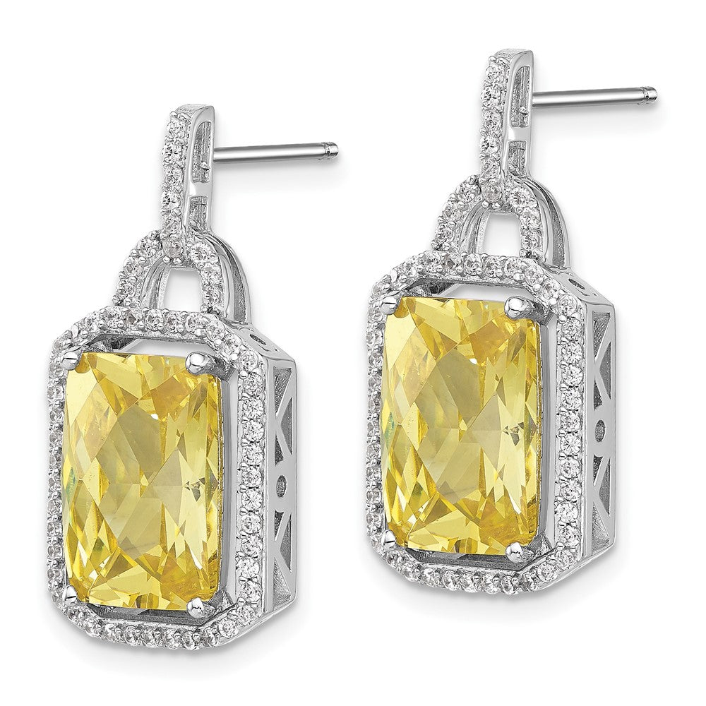 QCM1574 Cheryl M Sterling Silver Rhodium-plated Fancy Yellow Checkerboard-cut and White Brilliant-cut CZ Post Dangle Earrings