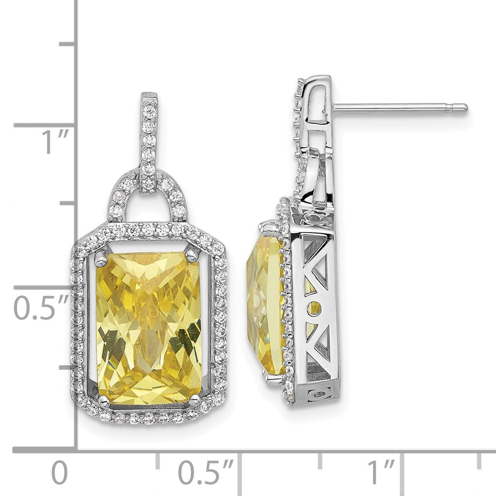 QCM1574 Cheryl M Sterling Silver Rhodium-plated Fancy Yellow Checkerboard-cut and White Brilliant-cut CZ Post Dangle Earrings