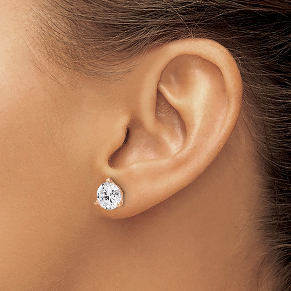 QCM1577 Cheryl M Sterling Silver Rose-tone Brilliant-cut 8mm CZ Stud Post Earrings