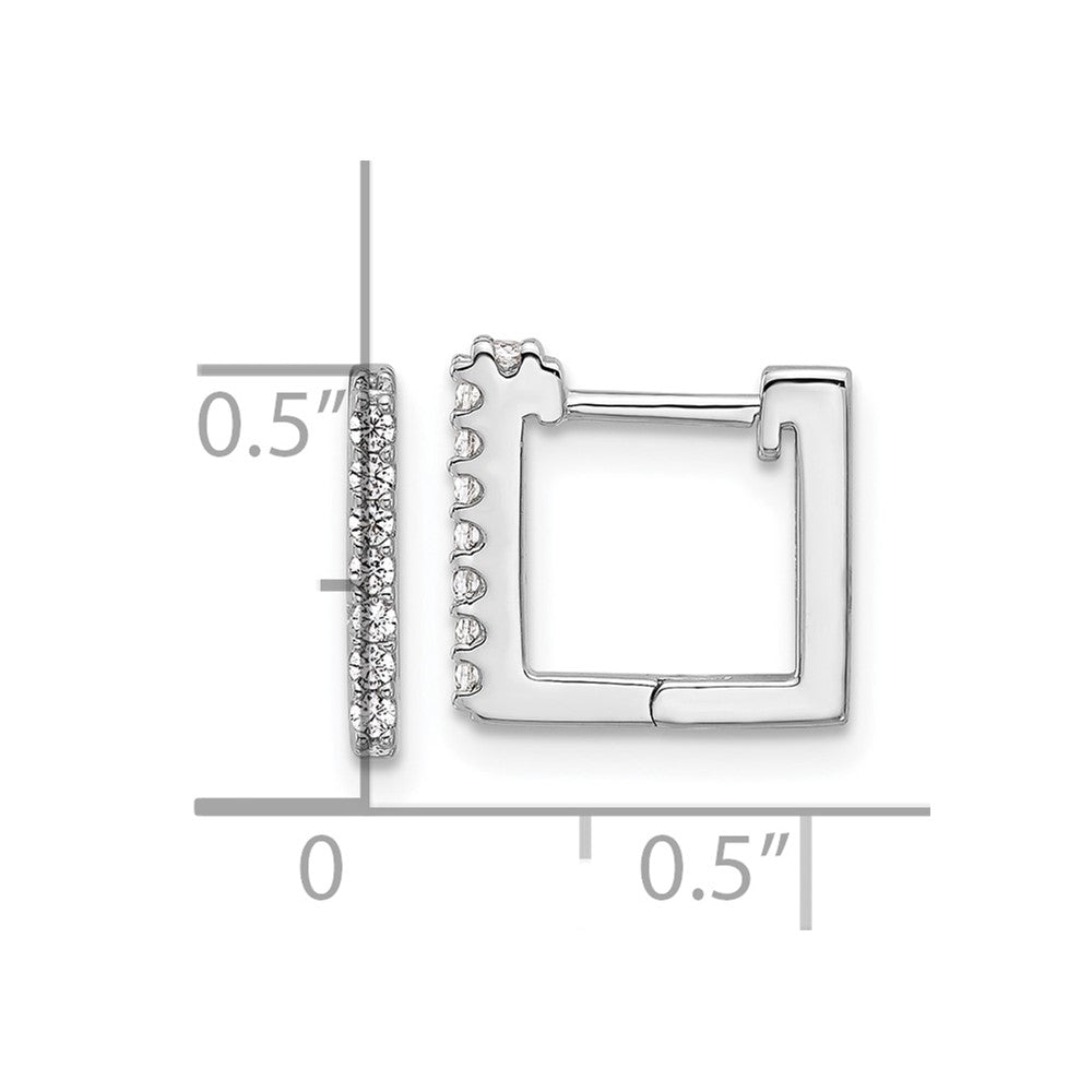 QCM1579 Cheryl M Sterling Silver Rhodium-plated Brilliant-cut CZ Square Hinged Post Hoop Earrings