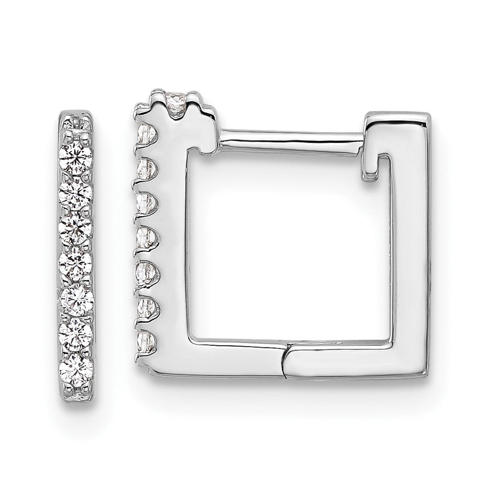 QCM1579 Cheryl M Sterling Silver Rhodium-plated Brilliant-cut CZ Square Hinged Post Hoop Earrings