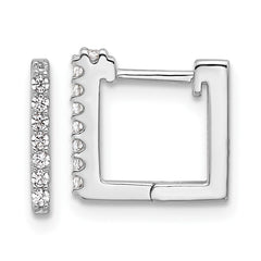 QCM1579 Cheryl M Sterling Silver Rhodium-plated Brilliant-cut CZ Square Hinged Post Hoop Earrings