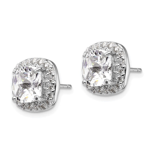 QCM158 Cheryl M Sterling Silver Rhodium-plated Rose-cut and Brilliant-cut CZ Square Halo Post Earrings