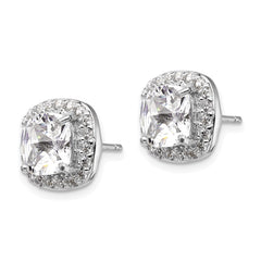 QCM158 Cheryl M Sterling Silver Rhodium-plated Rose-cut and Brilliant-cut CZ Square Halo Post Earrings