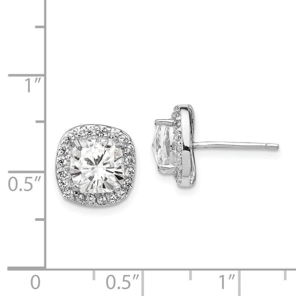 QCM158 Cheryl M Sterling Silver Rhodium-plated Rose-cut and Brilliant-cut CZ Square Halo Post Earrings