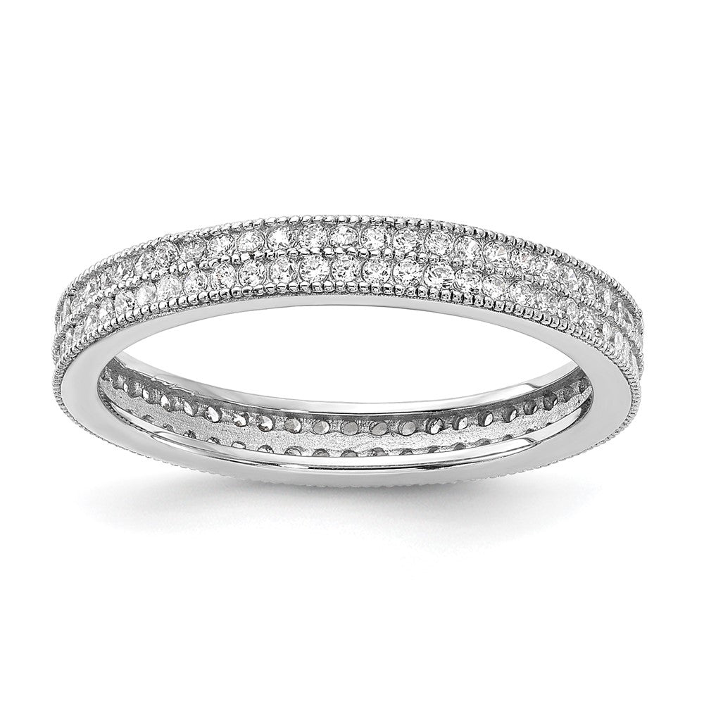 Cheryl M Sterling Silver Rhodium-plated Brilliant-cut CZ Two Row Eternity Ring
