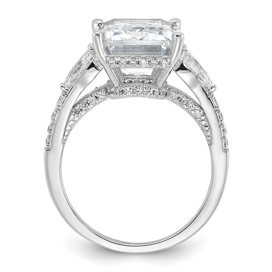Cheryl M Sterling Silver Rhodium-plated Fancy Emerald-cut and Brilliant-cut CZ Ring
