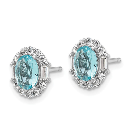 QCM1586 Cheryl M Sterling Silver Rhodium-plated Blue & White Brilliant-cut and Emerald-cut CZ Oval Post Earrings