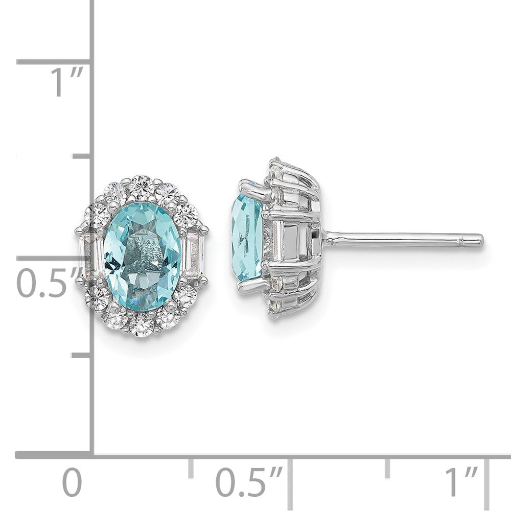 QCM1586 Cheryl M Sterling Silver Rhodium-plated Blue & White Brilliant-cut and Emerald-cut CZ Oval Post Earrings
